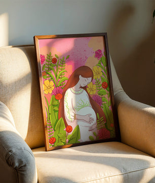 Pregnant Woman Amidst Vibrant Flowers