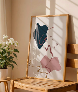 Abstract Minimalist Art with Curved Lines and Golden Accents