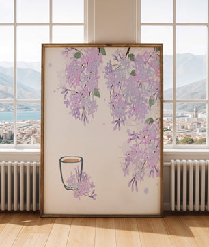 Elegant floral illustration with lilac blossoms and delicate branches