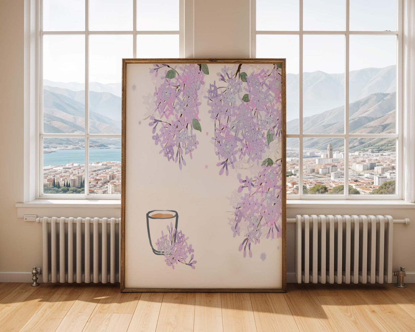 Elegant floral illustration with lilac blossoms and delicate branches