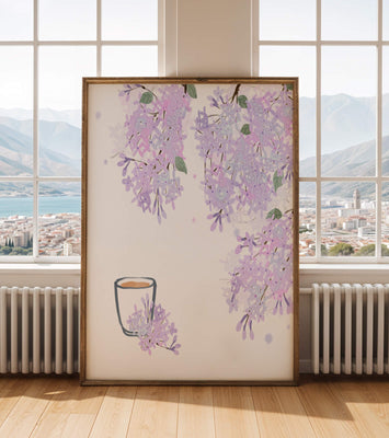 Elegant floral illustration with lilac blossoms and delicate branches