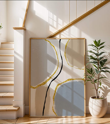 Abstract Painting with Gold Accents and Organic Shapes