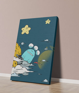Playful Alien Illustration with Space Background and Stars - Mi tienda