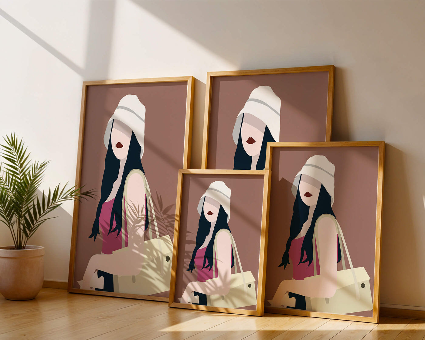Stylish illustration of a woman in a bucket hat and casual outfit