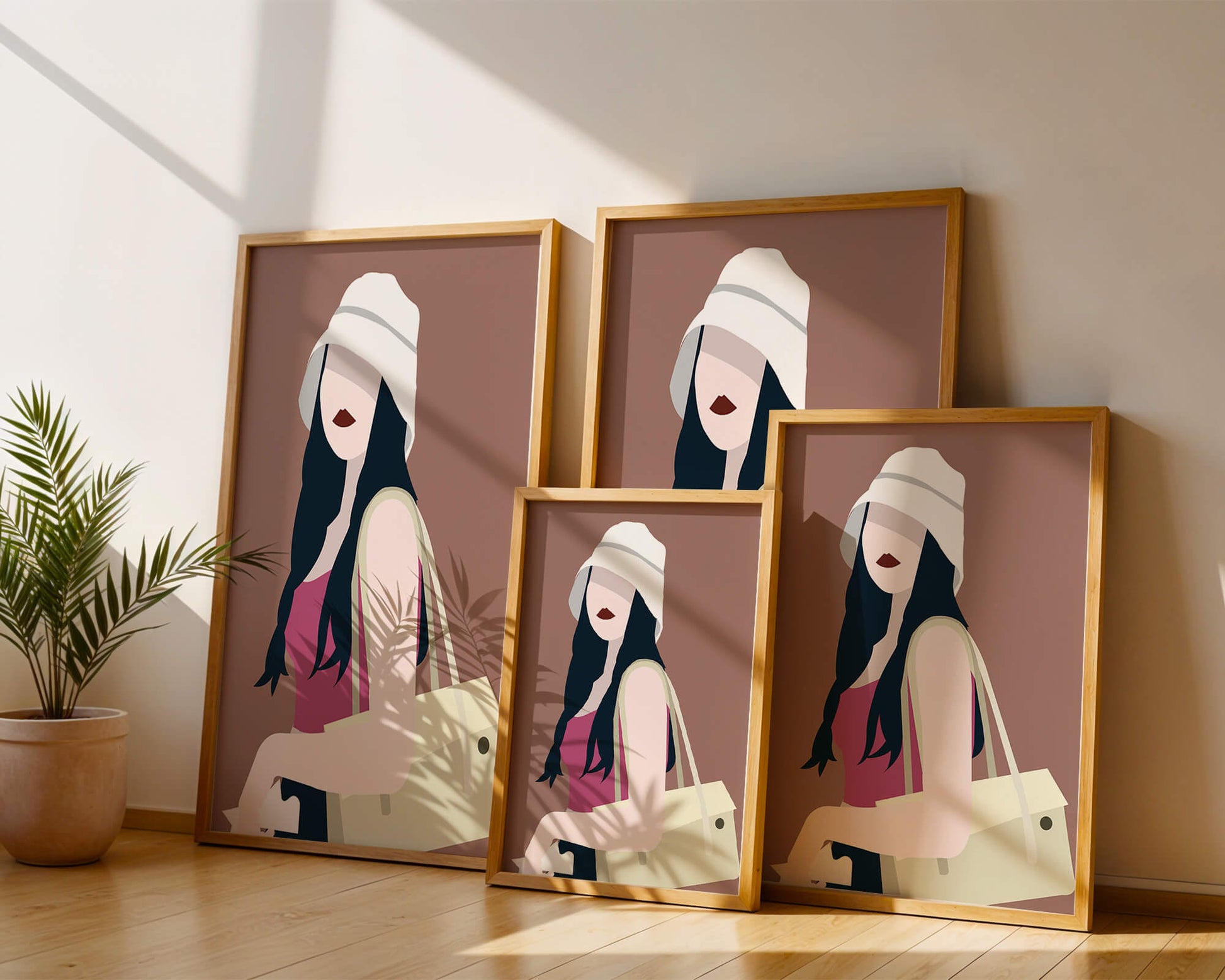 Stylish illustration of a woman in a bucket hat and casual outfit