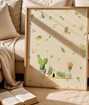 Illustration décorative avec des plantes et des éléments chaleureux
