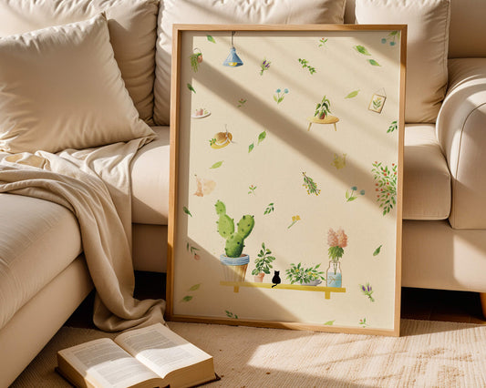 Decorative Illustration with Plants and Cozy Elements