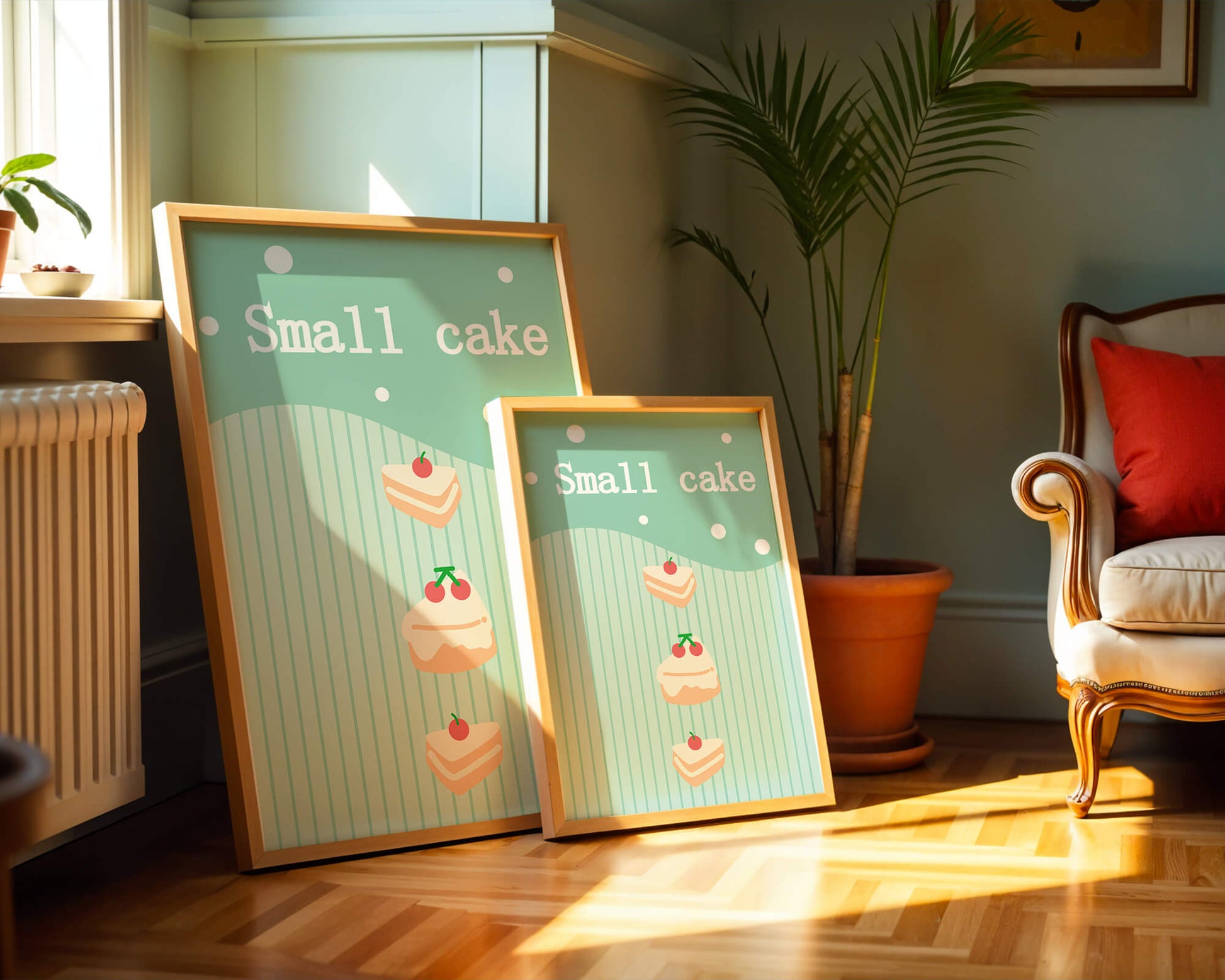 Charming illustration of small cakes with cherries