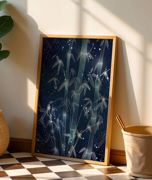 Illustration Of Bamboo With Snowfall In A Night Sky - Mi tienda