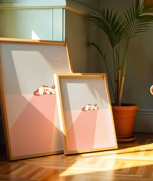 Schlafende Katze in minimalistischer Mondlichtszene