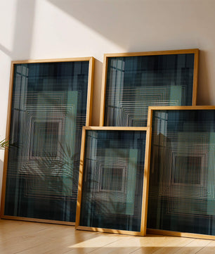 Art abstrait géométrique avec des carrés linéaires superposés