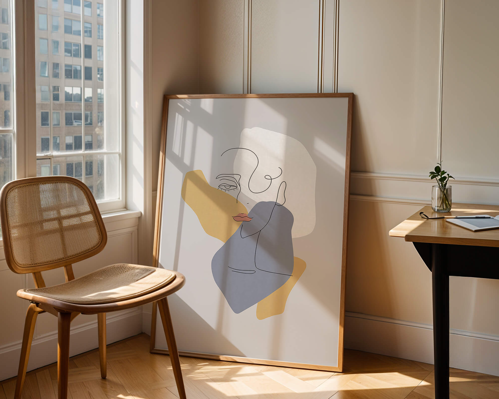 Abstract Line Art Portrait with Neutral Shapes - Mi tienda