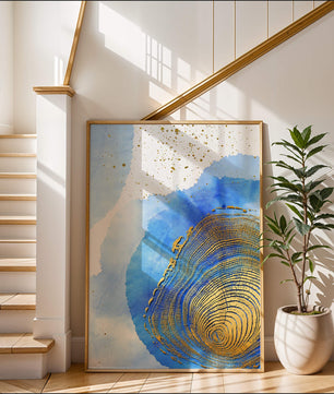 Abstract Watercolor Art with Gold Accents and Circular Pattern Design - Mi tienda