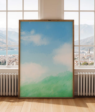 Un paisaje sereno de cielo azul y césped verde