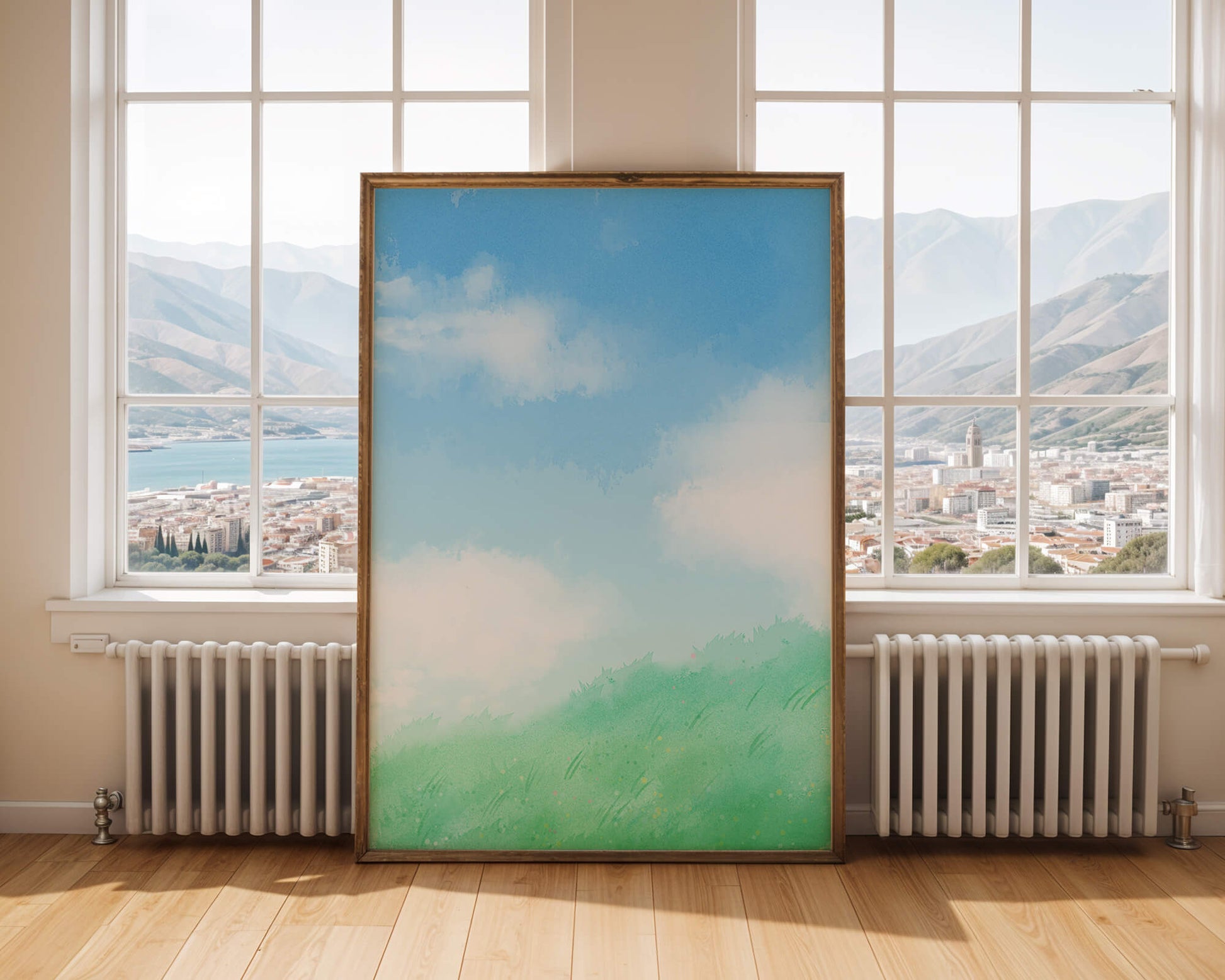 A Serene Landscape of Blue Sky and Green Grass