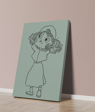 Hand-Drawn Illustration of a Thoughtful Cartoon Character with Curly Hair and a Beanie