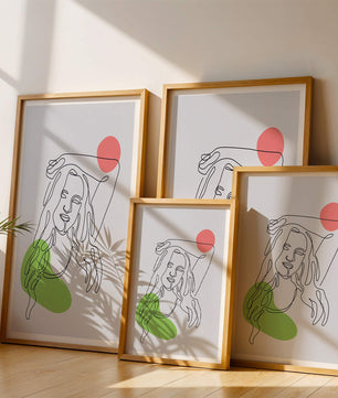 Line Art Portrait with Abstract Shapes in Minimalist Style - Mi tienda