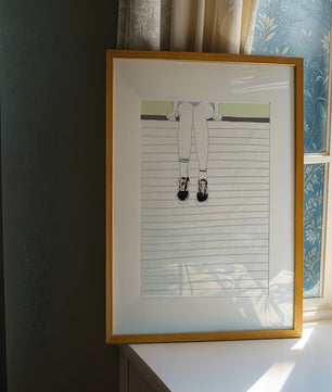 Illustration of Legs Wearing Sneakers and Socks on Lined Background