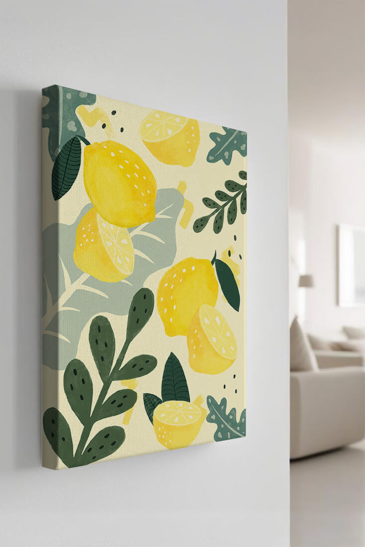 Vibrant lemon and leaf pattern design for home decor