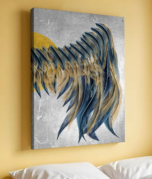Abstract Composition with Blue and Gold Accents on Textured Background
