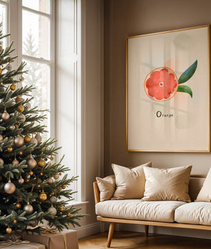 Watercolor Illustration of Orange Slice with Leaves on Pastel Background - Mi tienda