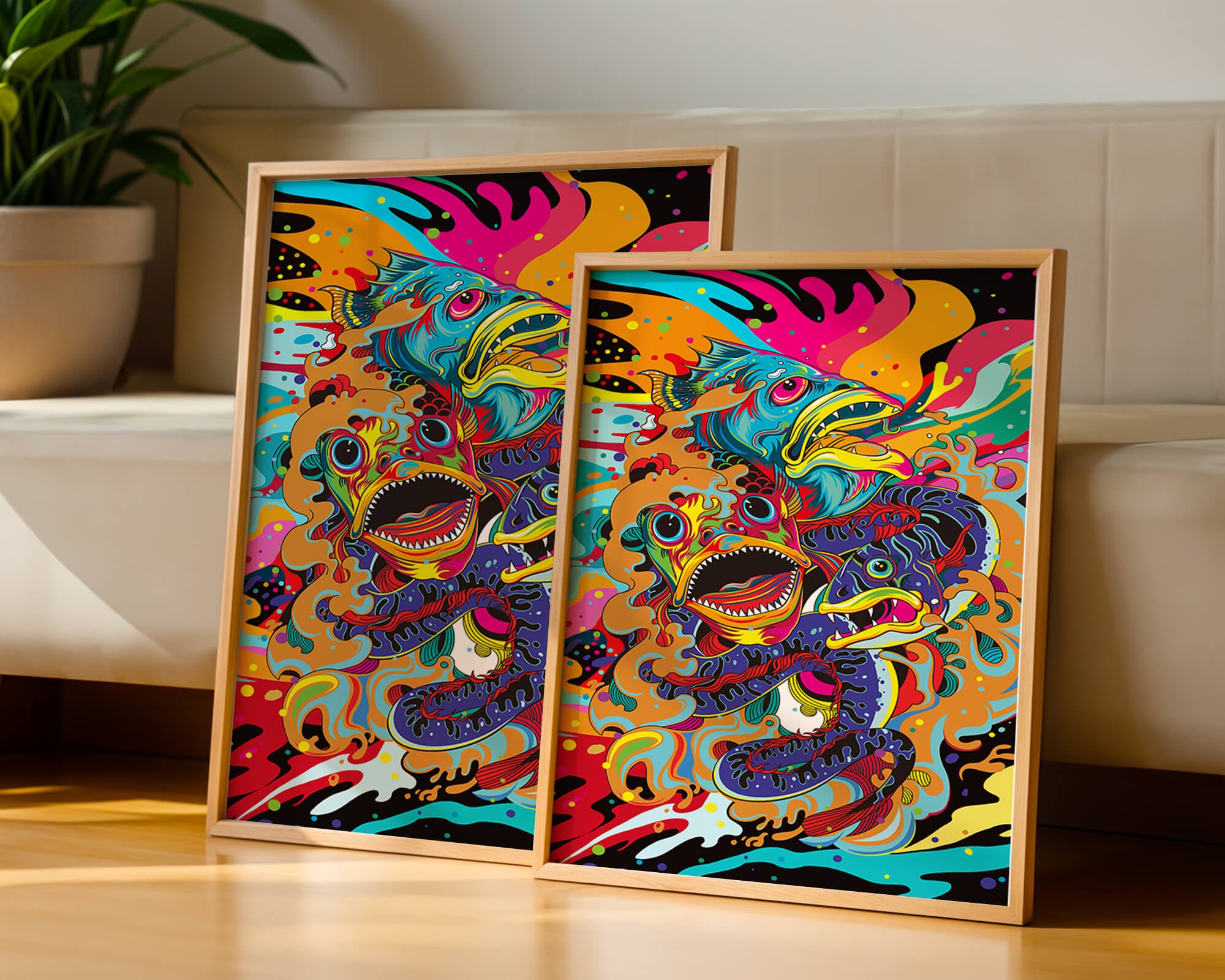 Colorful Abstract Fish Art with Vibrant Elements