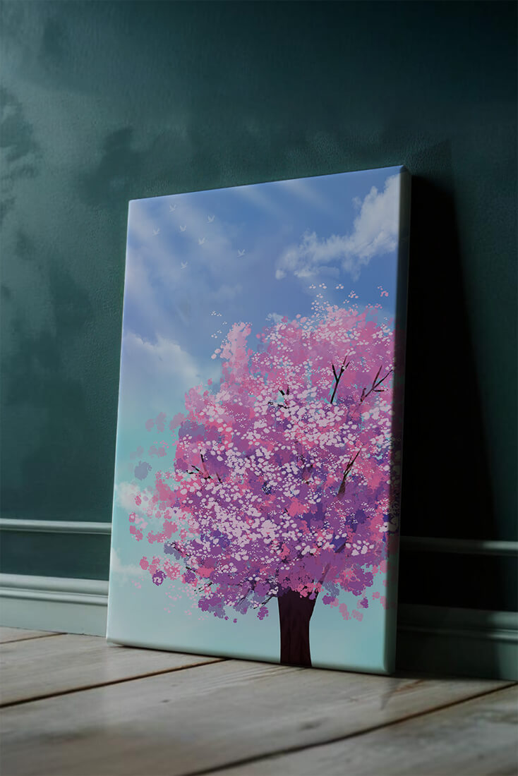 Cherry blossom tree in a serene sky setting