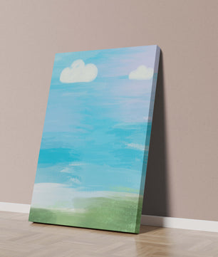 Blue Sky with Clouds and Green Field