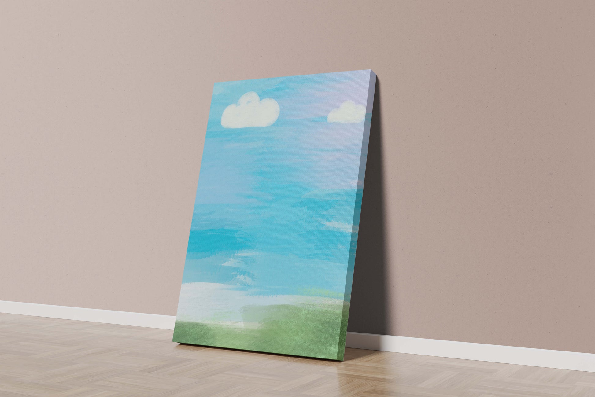 Blue Sky with Clouds and Green Field