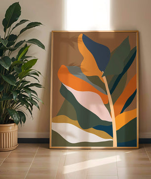 Abstract Botanical Illustration with Earthy Tones and Organic Shapes