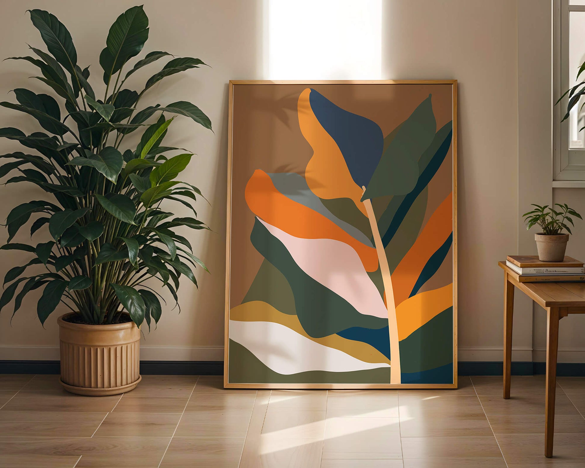 Abstract Botanical Illustration with Earthy Tones and Organic Shapes
