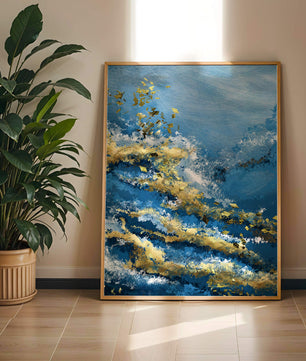 Textura abstracta en azul y dorado con patrones dinámicos