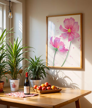 Flores delicadas en acuarela rosada con salpicaduras artísticas en lienzo