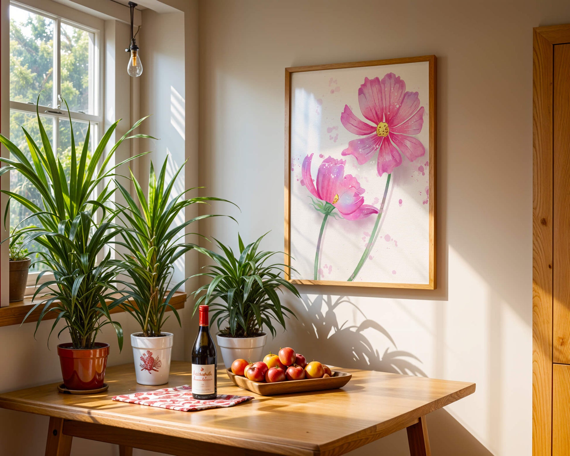 Flores delicadas en acuarela rosada con salpicaduras artísticas en lienzo