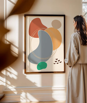 Abstract geometric art with colorful organic shapes and lines