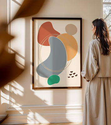 Abstract geometric art with colorful organic shapes and lines