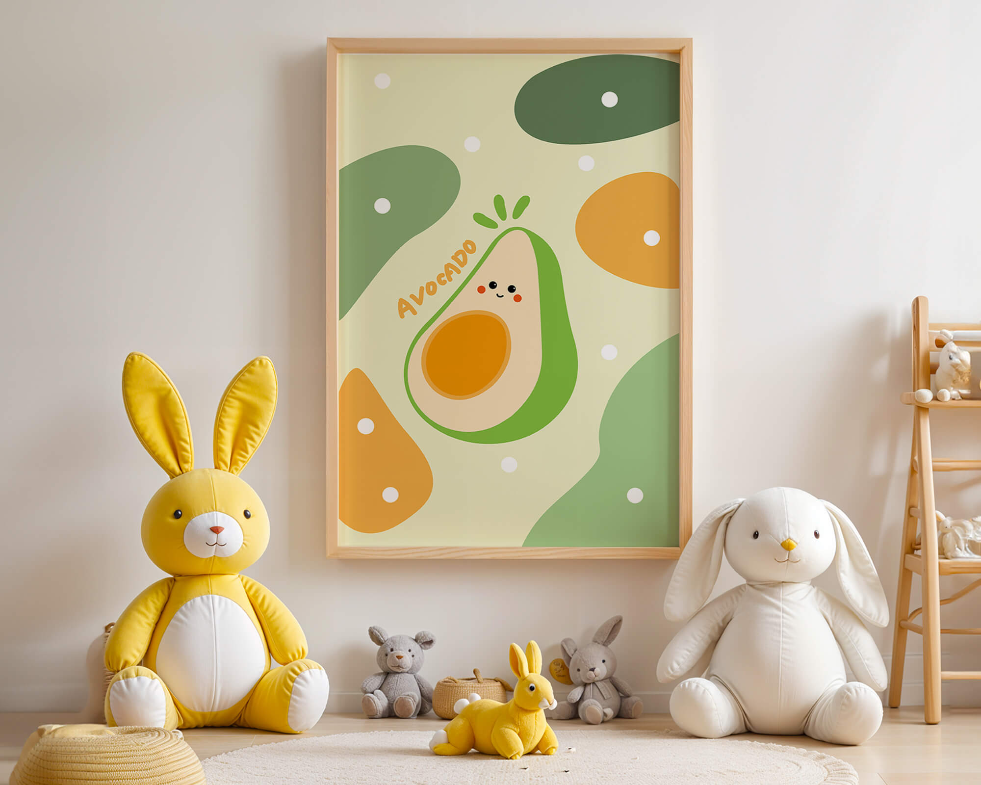 Adorable cartoon avocado design with colorful background