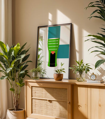 Green vase with heart pattern and minimalistic design