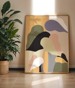 Abstract organic shapes in pastel colors with textured background