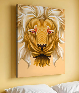 Lion Face with Intricate Golden Pattern and Flowing Mane