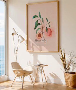 Watercolor Illustration of Honey Peach with Leaves on Light Background - Mi tienda