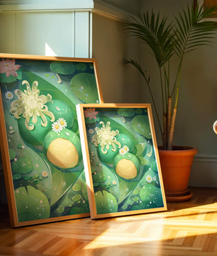 Scène aquatique luxuriante avec des fleurs de lotus et des feuilles vertes