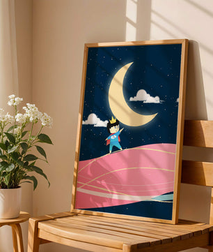 Little Prince Standing on Pink Planet under Starry Night Sky - Mi tienda