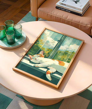 Peaceful Cat Napping by the Window with Sunlit Garden View - Mi tienda