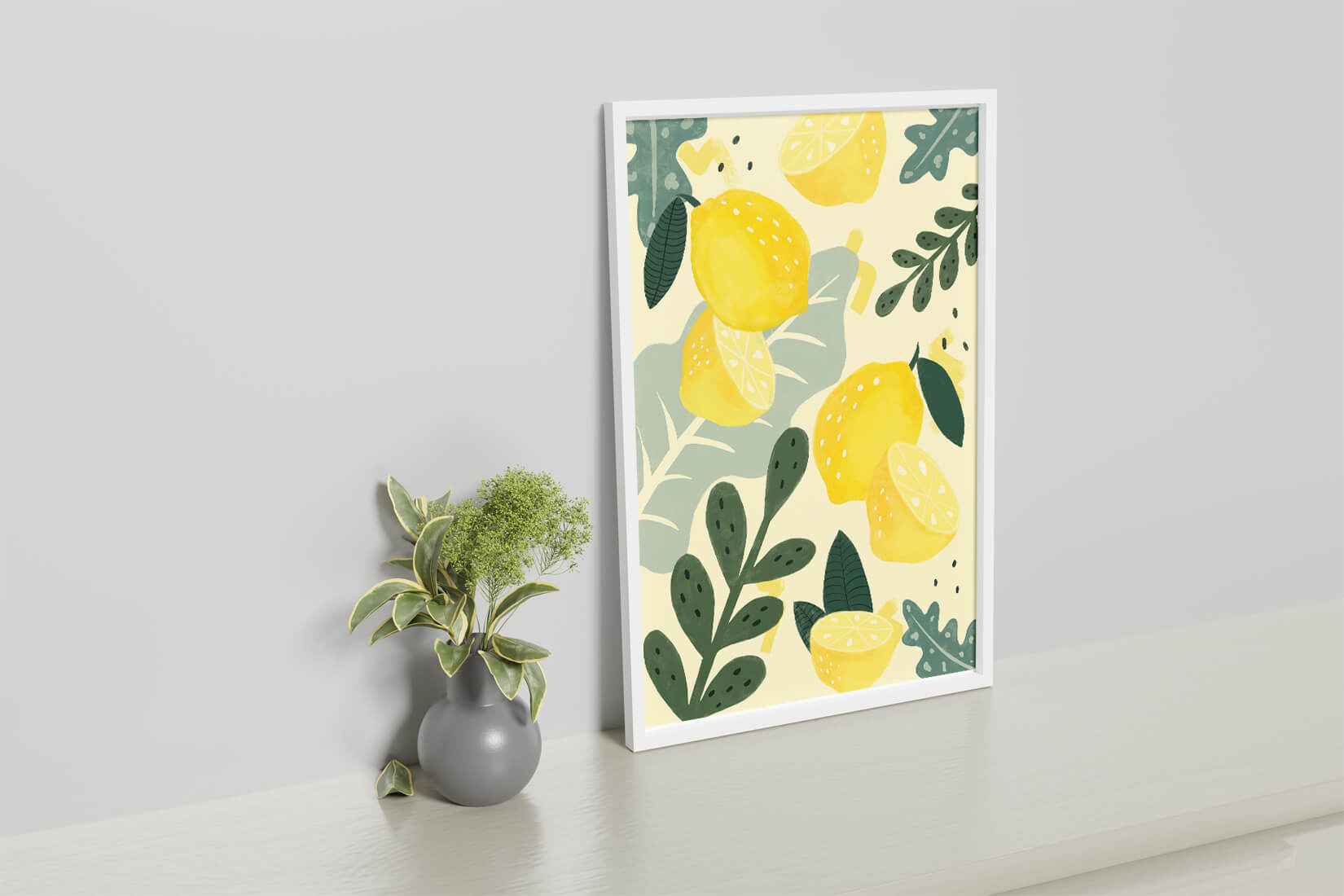 Vibrant lemon and leaf pattern design for home decor