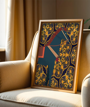 Stilisierte Pferdeillustration auf kompliziertem goldenem Musterhintergrund