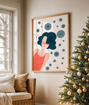 Dreamy Female Portrait with Abstract Circles in Modern Art Style - Mi tienda