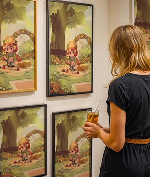 Charming anime-style scene with young girl, flowers, and nature background