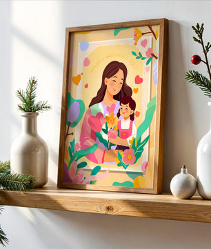Ilustración de madre e hija con flores para el Día de la Madre