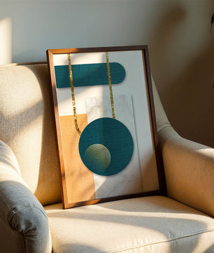 Abstract geometric design with gold accents and textured elements